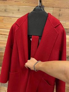 Red MMAX Ludmilla Icon Coat Cashmere Long Blends Water Ripples Sashes Wool on a Silk Base Women Soft Camelwool