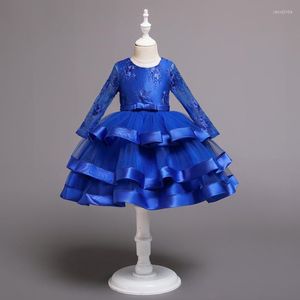 Sukienki dla dziewczynki koronki z długim rękawem królewskie niebieskie sukienki kwiatowe suknie ślubne suknie tiulowe przyjęcie urodzinowe