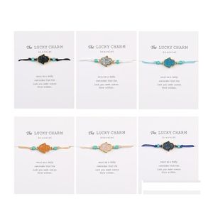 Link Chain Handmade Weave Rope Armband f￶r kvinnor M￤n B￶hmen harts Druzy Turkish Fatima Hamsa Hand Charm Armband med Lucky Card DH7QB