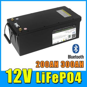 12V 200AH 300AH LIFEPO4 Batteri med Bluetooth BMS 14.6V Laddare Waterproof Case LCD Solar RV Storage Boat Yacht