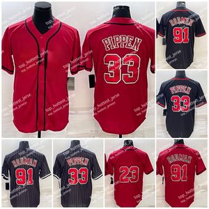 2023 New 91 Maglia da baseball Dennis Rodman 33 Scottie Pippen Maglia da basket da uomo con cuciture gessate rosso nero