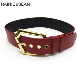 Bälten Rainie Sean Vintage Women Belt Wide Red Midjebälten Kvinnor Pin Buckle Faux Leather Female Trouser Belt Brand Apparor G230207