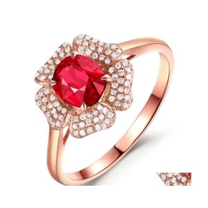 Bandringar Rose Gold Ruby Ring for Women Blooming Flower Valentines Day Gift Jewets Partihandel Kristaller Drop Leverans DHZK4