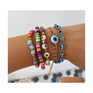 Urok bransolety 5pcs/Set Blue Evil Eye for Women Rainbow Letter Kulki Bransoletka