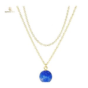 Pendant Necklaces Double Layer Natural Resin Charm Necklace For Women Adjustable Gold Chain Choker Jewelry Wholesale Drop Delivery Pe Dheyq