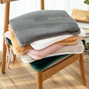 Pillow Long Hair Warm Square Comfortable Office Chair Mat Imitation Fur Non-slip Dining With Ties Seat Pad