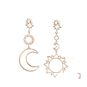 Шарм преувеличенная модная солнце бог луна асимметричные серьги с записью.