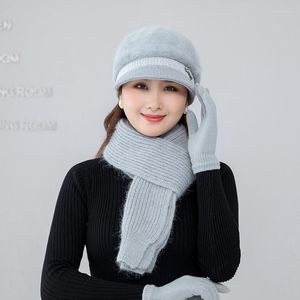 Hats Scarves Gloves Sets Winter Women Hat Scarf Three Pieces Set Keep Warm Wind Stop Female Elegant Beautiful Russian Caps