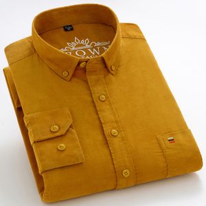 Mens Casual Shirts Long Sleeve Vintage 100% Cotton Corduroy Shirt Single Patch Pocket Standardfit Buttondown Collar Quality 230208