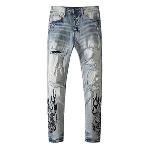 Projektant mody Jeans Men Hole Jean Hip Hop Letter Streetwear Man Long Prosty Noge Spods Mens Pant Loose Hafdery 291n