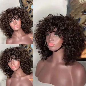 Afro Bob Curly Bob Wigs Curta M￡quina Full Made With Bangs Brasil Remy Human Wigs Remy Human para mulheres negras 150%de densidade