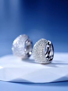 Charm Crystal Circle Hoop ￶rh￤ngen f￶r kvinnor 925 Sterling Silver Wedding Jewelry Engagement Party Full CZ Zircon ￶rh￤ngen