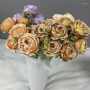 Kwiaty dekoracyjne fałszywe róże symulacja symulacja ślub w kwiaty balkon dekoracja ogrodowa Zielona roślina złota jedwabna róża sztuczna kwiat