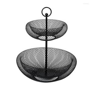 Plates 2-Tier Fruit Basket Wire Bowls Holder Decorative Fruits Kintchen Storage For Vegetables Black