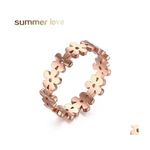 Cluster Rings Female Cute Sweet Flower Finger Ring Rose Gold Engagement For Women Fashion Stainless Steel Jewelry Gift Drop Delivery Dhamu