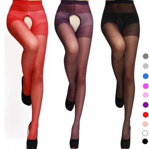 Women's Jumpsuits Rompers Sexy woman cortchless stockings lingerie ultra elastic Silk Sheath Tight for Hot cuddly girl open crotch pantyhorse Y2302