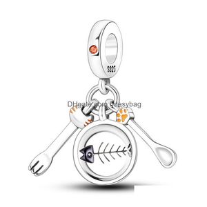 Uroków ciepłe życie Pet Kitchen Plate Scoop Sier Kolor Dangle Charm Fit Kobiet Bransoletka Naszyjnik wisiorek świąteczny biżuteria koralika dh1m8