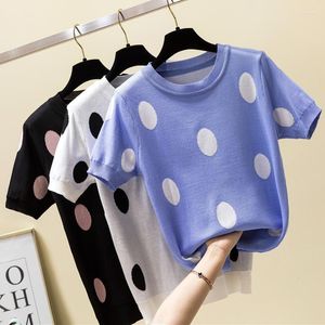 Kvinnors T-skjortor Shintimes Polka Dot Shirt Women Tshirt Sticked Cotton 2023 Summer Casual T-shirt Korea Clothes Tee Femme Camisetas Mujer