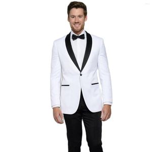 Men's Suits White Blazer Black Collar Men Wedding Tuxedo Classic Fit Handsome 2 Piece With Pants Tailor-Made Costume Homme Set