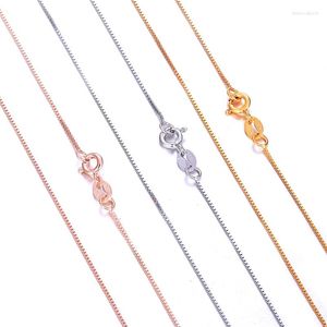 Kedjor Miqiao 925 Sterling Silver Box Chain Long 40 45 50 55 60 CM Bred 0,7 0,8 1,0 1,2 mm Rose Gold Platinum Color Necklace Fashion