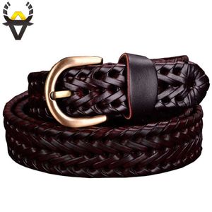 Belts Genuine leather belt woman Braided belts for Women High quality second layer Cow skin strap female for jeans width 2.5 cm Coffee G230207