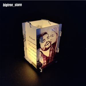 Nowy sublimacja Memorial Acryl Lantern Candle Holder z świecami LED i akcesoria łańcuchowe Świece