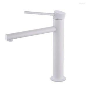 Bathroom Sink Faucets Tall Vanity Faucet Deck Mount Single Handle And Cold Mixer White Brass Basin