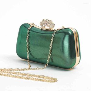 Abendtaschen Mutl-Color Solid PU Leder Pillbox Tasche Elegante Krone Strass Haspe Mini Clutches Telefon Brieftasche Cocktyail Party