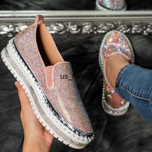 ドレスシューズLazyseal Luxury Women Flats Rhinestone Bling Sewing Platform Loafers Sliping On Sewing Shallow Fashion Shoes Ladies Footwear T230208