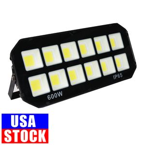 600W LED -strålkastare Outdoor Super Bright Security Lights 6500K IP65 Vattentäta arbetsljus Cob Stadium med vit för Yard Parkering Garden Usalight