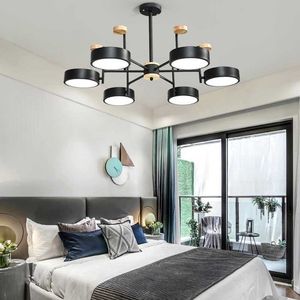 Ceiling Lights Iron wood Acrylic ceiling chandeliers Nordic 3/6/8 heads Macaron Indoor led lighting modern home decor For living room bedroom 0209