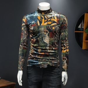 Felpe con cappuccio da uomo Felpe Dolcevita in velluto Abiti da club Felpa con cappuccio Hip Hop Autunno Black Gold Art Pattern Sudaderas Para Hombre 230208