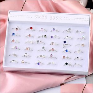 Solitaire Ring Personalized Korean Version 36 Mixed Crystal Rings Fashionable Adjustable Opening With Zircon Beads Drop Delivery 202 Dhvoi