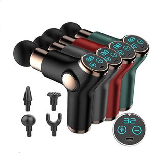 LCD -display 32 Speed ​​Mini Fascia Electric Muscle Gun Deep Tissue Fitness Massager för smärtlindring Kroppsavslappning 0209