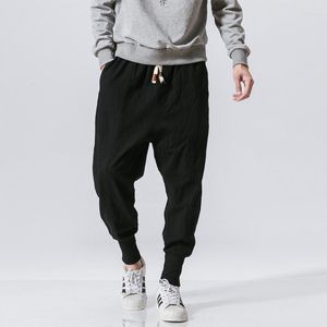 Calça masculina mrgb algodão linho groth cor de cor sólida homens harém 2023 estilo chinês homem casual joggers calças grandes grandes
