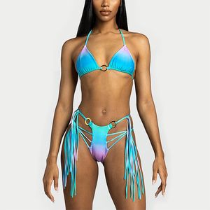 Bikini Set 2 pezzi per donna 2023 Costume da bagno Bangage Neck Triangolo Costume da bagno Hollow Out Mid Waist Costume da bagno femminile