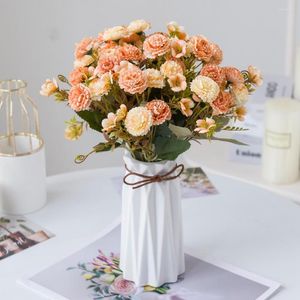 Decorative Flowers Artificial Lilac Silk Carnation Flower Bride Bouquet Wedding Decoration Fake Home Table Arrangement