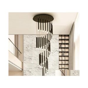 L￢mpadas pendentes de lustre moderno lustre minimalista duplex piso atmosfera de moda n￳rdica l￢mpada de sala de estar villa escada em espiral longa h dhyye