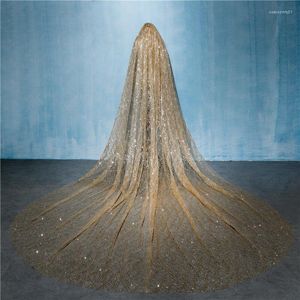 Bridal Veils Gold 3x3Meters Veil Long Wedding For Bride Luxurious Cathedral Train Shiny Bling Sequin Accessories