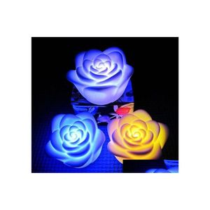 Nocne światła 200pcs/Lot zmienna kolor Rose Flower Candle Bezsmkalne różowe różowe różowe bateria lampy z pudełkiem detalicznym Del dhbha