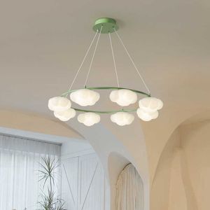 Lights Green White Cloud Chandelier Lamps for Living Bedroom Remote Control Children's Ceiling Pendant Light In Dining Room 0209