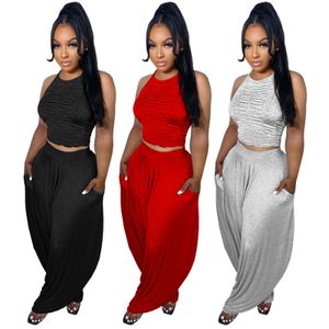 Women's Two Piece Pants two piece set women outfits summer 2 crop top pants s outfit woman clothes wholesale 230209