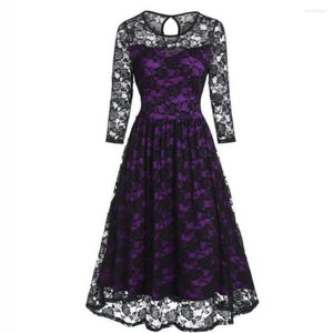 Casual Dresses Women Retro Formal Dress Hollow Out Lace Spring Autumn A-line See Through For Banquet