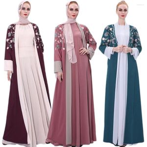 Etnik Giyim Kadın Şifon Nakış Abayas Müslüman İslami Ramazan Eid Arapça Maxi Robe Orta Doğu Açık Kimono HARDIGAN DUBAI KAFTAN