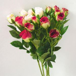 Dekorativa blommor 1 st rose konstgjorda siden bröllop dekoration lång stam falska blommor plastgrenar med lövdekor