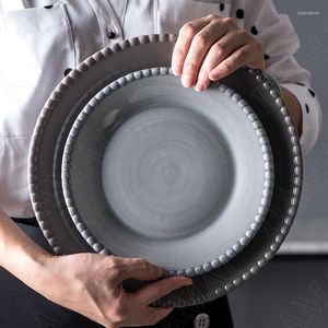 Plates Simplicity Ceramic European Retro Restaurant Serving Tray Dining Table Beaded Western Steak Dishes Home Kitchen Tableware