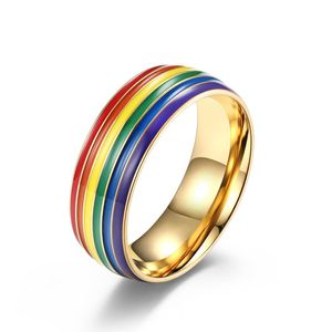 Solitaire Ring Wholesale Ce Rainbow Flag Gay Titanium Steel Plated With 18K Gold Lala Jzr062 Drop Delivery 202 Dhjsi