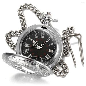 Pocket Watches Shellhard Arrival Vintage Hollow Silver Pendant Fob Watch Roman Numerals Black Dial Quartz For Men Women