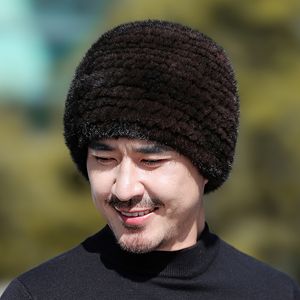 M￤ns riktiga mink p￤ls hatt stickad elastisk m￶ssa vinter varm sn￶ utomhus m￶ssa