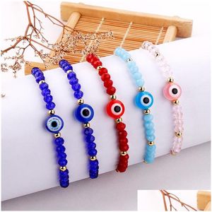 Beaded Selling European And American Rice Bead Strands Cut Crystal Bracelet Retro Blue Evil Eye Adjustable Woven Dhfek